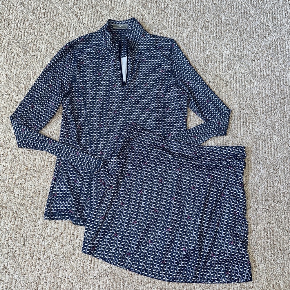 Womens Callaway Golf Tennis Set 1/4 Zip Pullover top & Skort Size Medium EUC